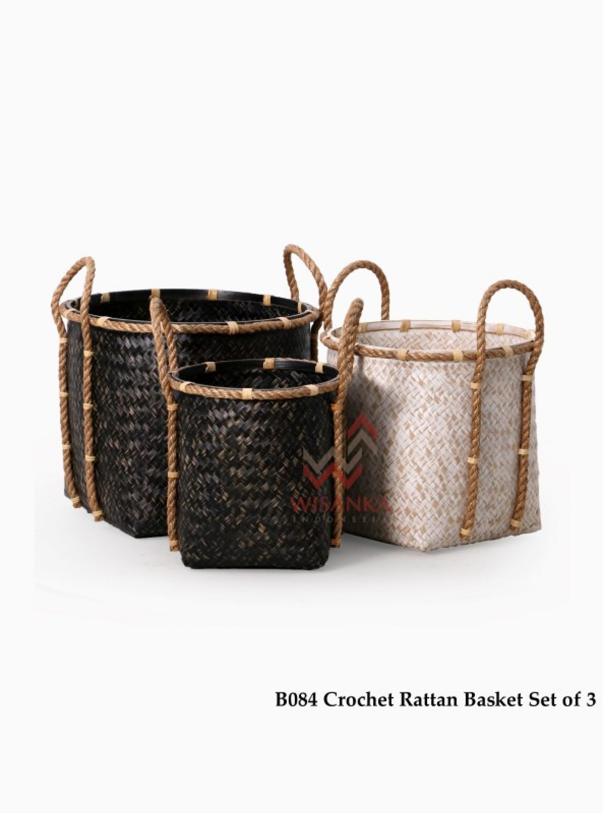 Hakeln Sie Rattan Korb Set Von 3 Indonesien Teak Java